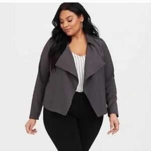 Torrid Twill Drape Front Jacket Grey Open Front Cascading Drape Women’s 3X